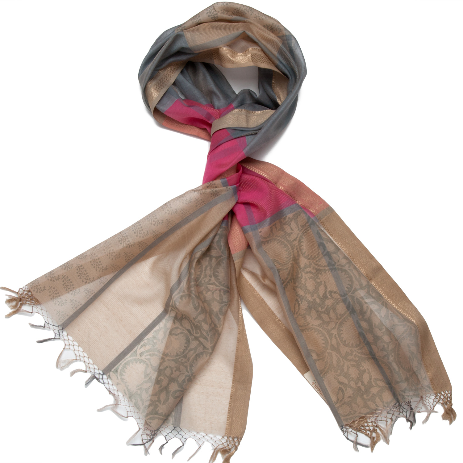 Aurora Patterned Scarf - Hot Pink/Slate Blue
